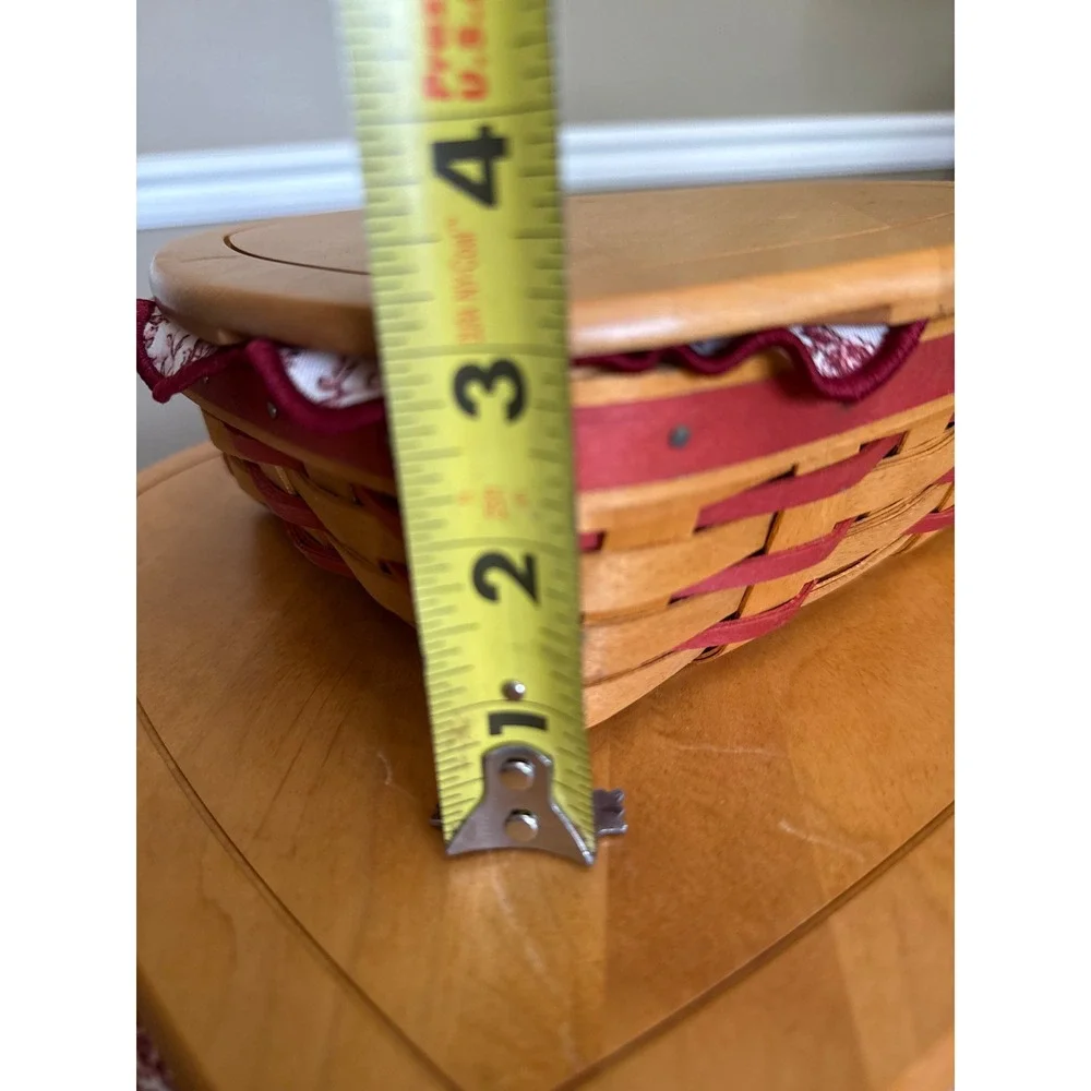 Longaberger Woodcrafts Heart Basket Set 3 Nesting Baskets Lids Toile Liners Red